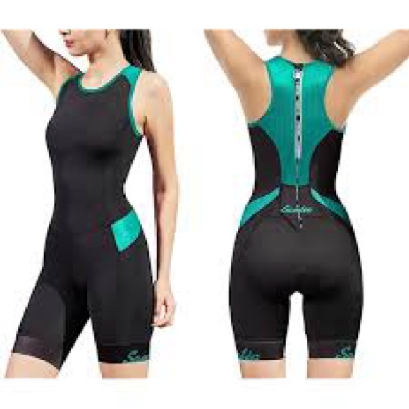Black & Teal Women Triathlon Suit Quick-Drying One-Piece Sleeveless Size Medium - Picture 1 of 4